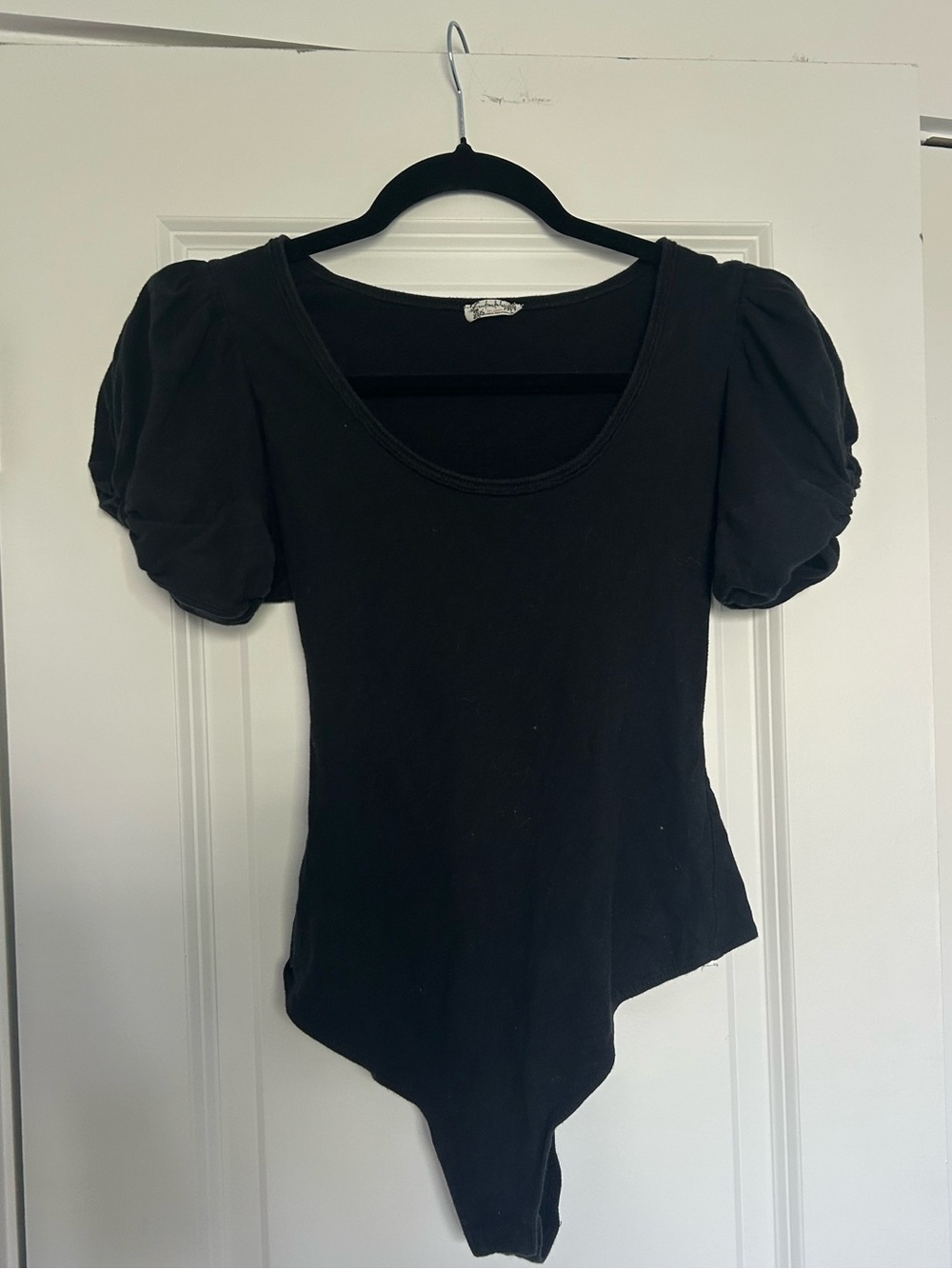 Free People 100 percent Cotton Black Puff Sleeve Bodysuit